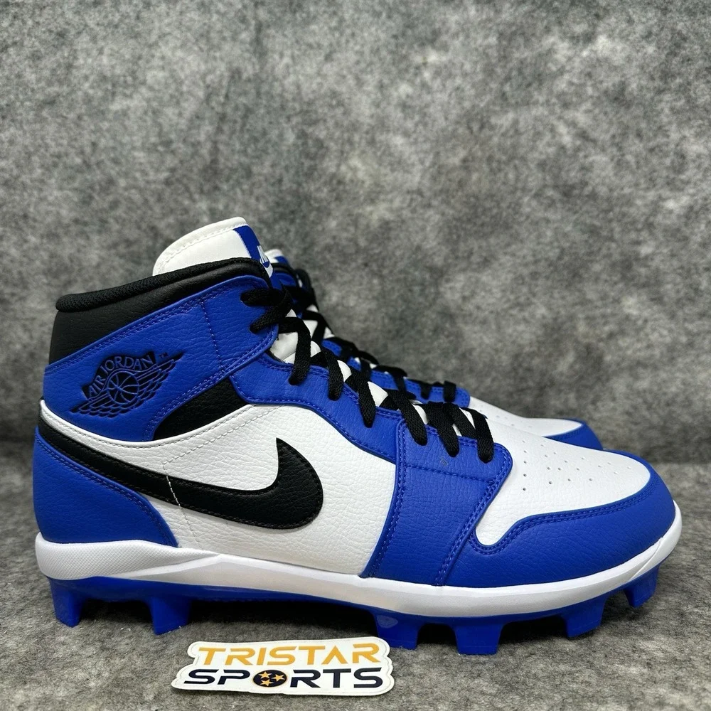 Nike Air Jordan 1 Mid MCS Baseball Cleats Mens Size 13 Game Royal White Black